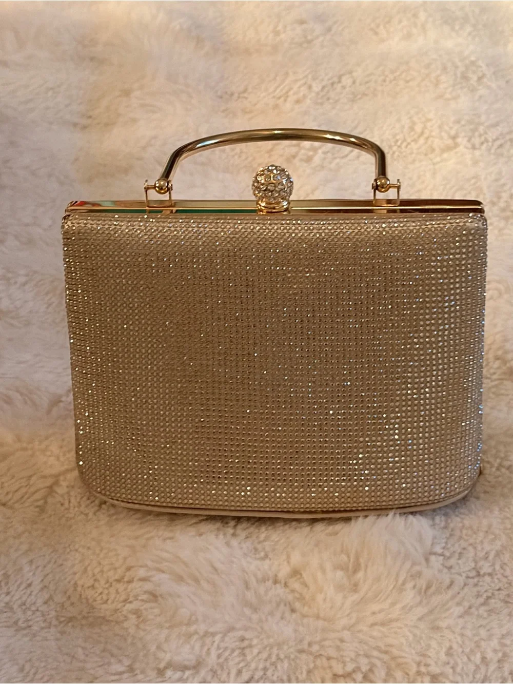 Gold Crystal Mesh Evening Clutch with Top Handle